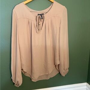 Chelsea & Theodore Blush Pink Long Sleeve Tassel Tie Blouse - Small
